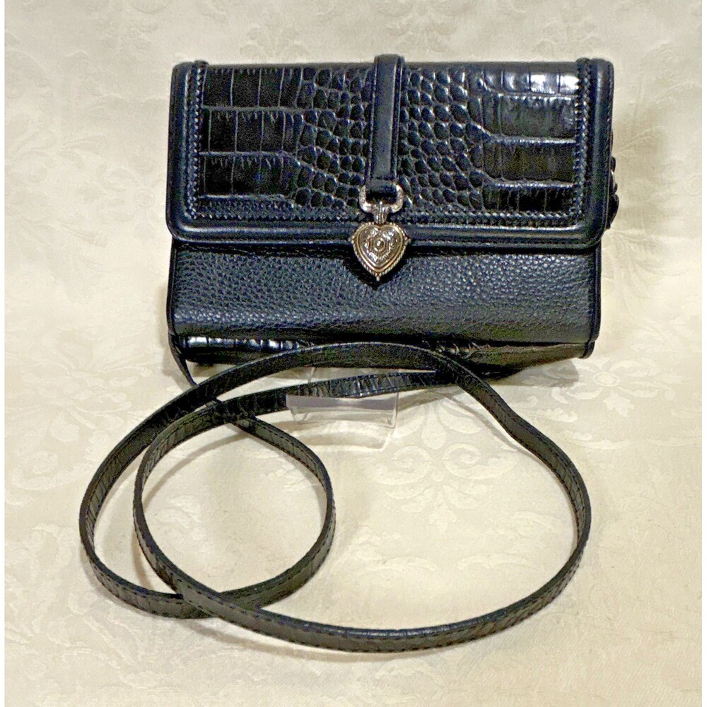 Brighton Cambridge Organizer Crossbody Bag Black Croc Embossed Pebbled Leather